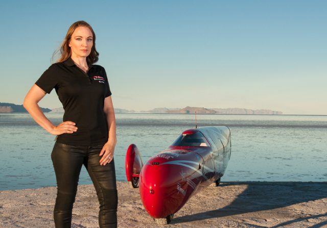 image of eva hakansson and her killajoule electric motorcycle